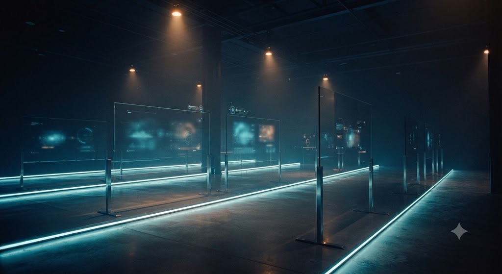 Floating holographic interface panels for interactive media